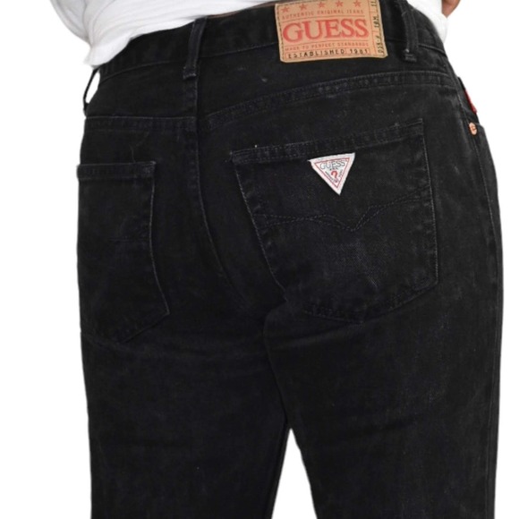 Guess Denim - Vintage Guess Black Jeans Straight Leg Low Rise Triangle Logo Faded Size 28